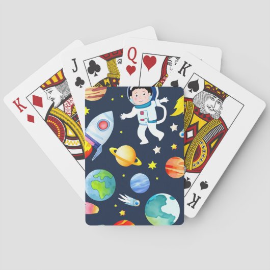 Astronaut in Space Planets and Rockets Pattern Pokerkaarten (Achterkant)
