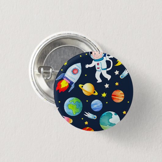 Astronaut in Space Planets and Rockets Pattern Ronde Button 3,2 Cm (Voorkant /achterkant)