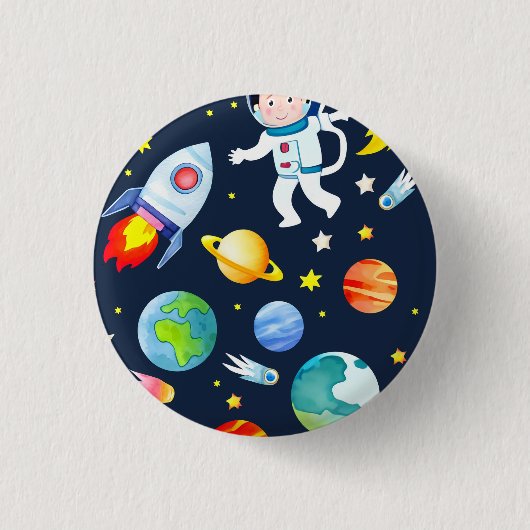 Astronaut in Space Planets and Rockets Pattern Ronde Button 3,2 Cm (Voorkant)