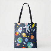Astronaut in Space Planets and Rockets Pattern Tote Bag (Voorkant)