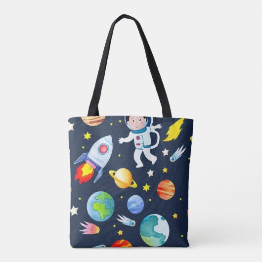Astronaut in Space Planets and Rockets Pattern Tote Bag (Achterkant)