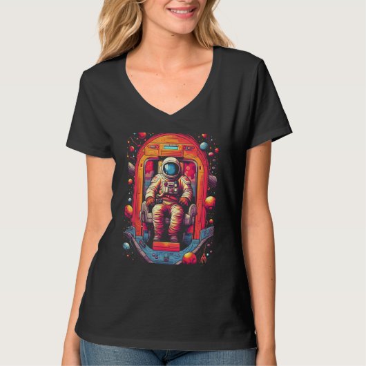 Astronaut in Spaceship   Retro Space & Planet Art  T-shirt (Voorkant)