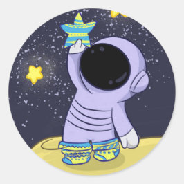 Astronaut in verschillende sokken rond de sticker