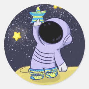 Astronaut in verschillende sokken rond de sticker