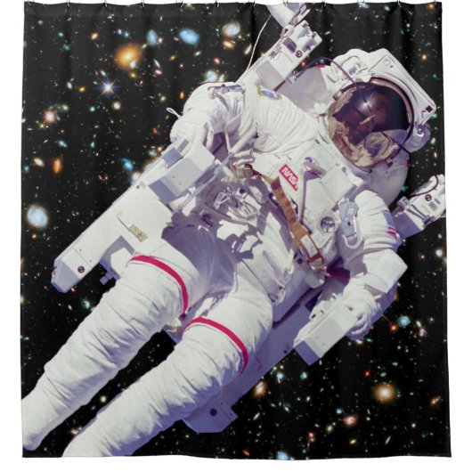 Astronaut Jetpack Ruimtewandeling Aarde Omloopbaan Douchegordijn (Voorkant)