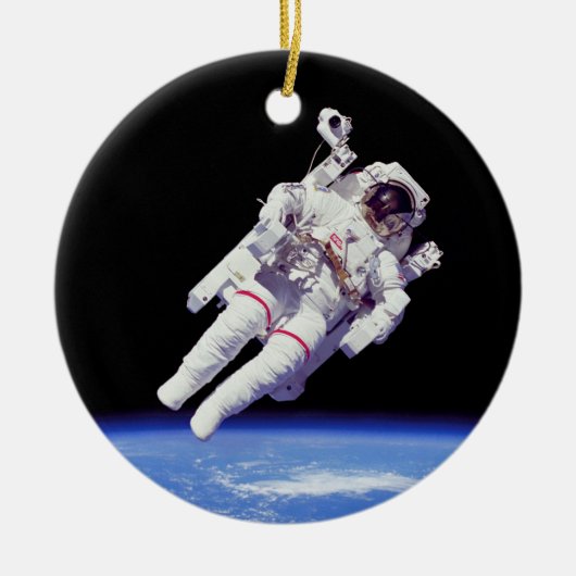 Astronaut Jetpack Spacewalk Earth Orbit Foto Keramisch Ornament (Voorkant)