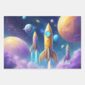 astronaut jong meisje in ruimte raketten planeten  inpakpapier vel (Voorkant 3)