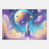 astronaut jong meisje in ruimte raketten planeten  inpakpapier vel (Voorkant 2)