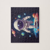 Astronaut jongen die ruimte verkent gepersonalisee legpuzzel (Verticaal)
