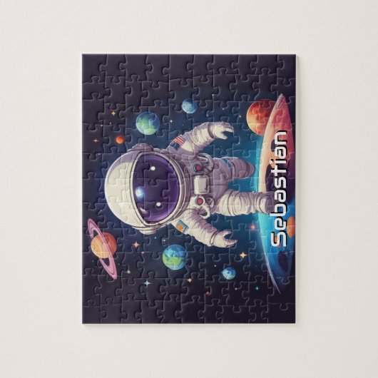 Astronaut jongen die ruimte verkent gepersonalisee legpuzzel (Verticaal)