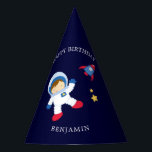 Astronaut jongen kinderen verjaardag feesthoedjes<br><div class="desc">Leuke ruimte thema gepersonaliseerde kinderen verjaardagsfeestjes petten.</div>