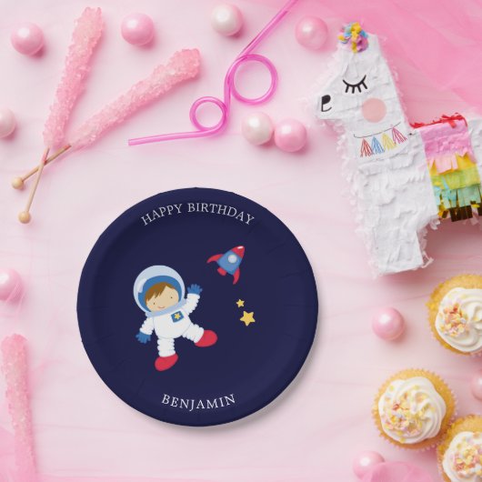 Astronaut jongen kinderen verjaardag papieren bordje (Feest)