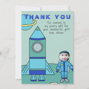 Astronaut Jongen Maan Voeg je Gezicht Toe Dankkaar Bedankkaart
