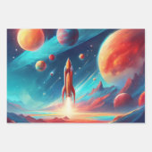 Astronaut Jongens Verjaardag Raket Buitenruimte 3 Inpakpapier Vel (Voorkant 3)