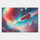 Astronaut Jongens Verjaardag Raket Buitenruimte 3 Inpakpapier Vel (Voorkant 2)