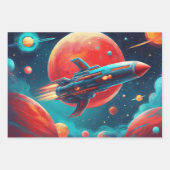 Astronaut jongens verjaardag raket lancering 3 inpakpapier vel (Voorkant 3)