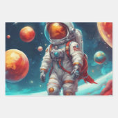 Astronaut jongens verjaardag raket lancering 3 inpakpapier vel (Voorkant 2)