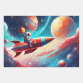 Astronaut jongens verjaardag raket ruimteschip 3 inpakpapier vel (Voorkant 2)