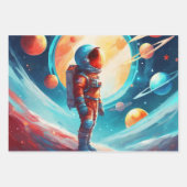 Astronaut jongens verjaardag raket ruimteschip 3 inpakpapier vel (Voorkant)