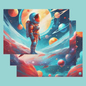 Astronaut jongens verjaardag raket ruimteschip 3 inpakpapier vel