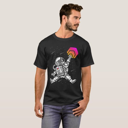 Astronaut Jump HEX Coin to the Moon Crypto Token W T-shirt (Voorkant volledig)