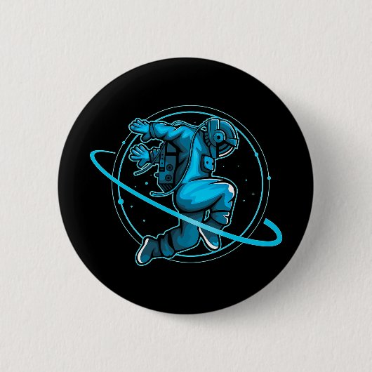 Astronaut Jumping Around Saturn Artwork | Ronde Button 5,7 Cm (Voorkant)