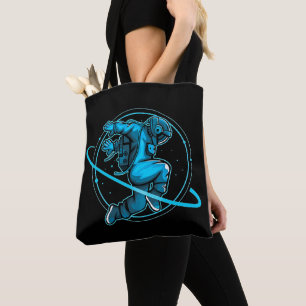 Astronaut Jumping Around Saturn Artwork Tote Bag