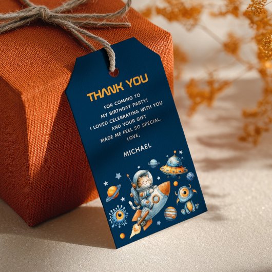 Astronaut Kat Buitenruimte 1e Verjaardag Bedankt Cadeaulabel