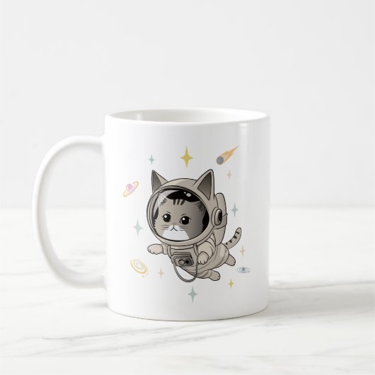 Astronaut kat in de ruimte Schattigee kat Koffiemok (Links)