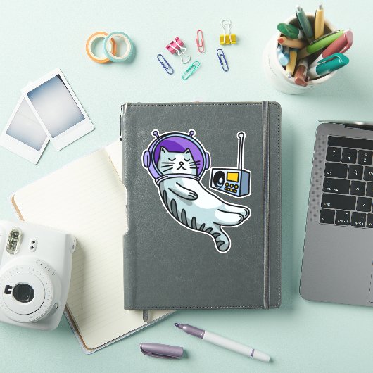 Astronaut kat in de ruimte sticker (iPad Cover)