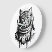 Astronaut Kat Inkt Kunst Grote Klok (Hoek)
