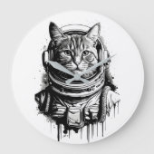 Astronaut Kat Inkt Kunst Grote Klok (Voorkant)