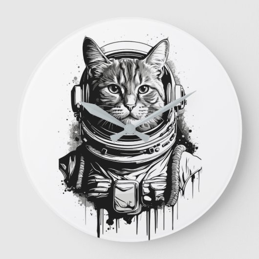 Astronaut Kat Inkt Kunst Grote Klok (Voorkant)
