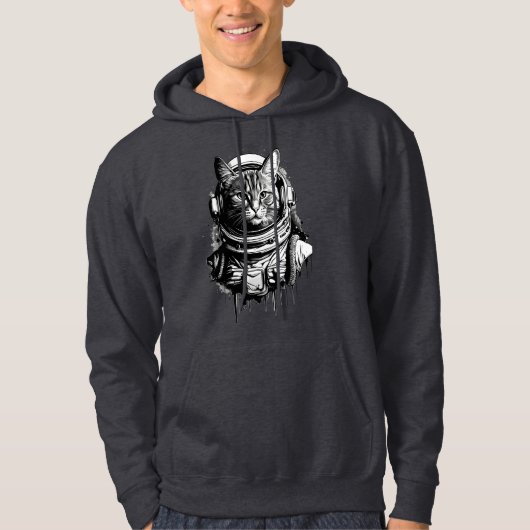 Astronaut Kat Inkt Kunst Hoodie (Voorkant)