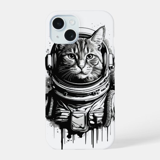 Astronaut Kat Inkt Kunst iPhone 15 Case (Achterkant)