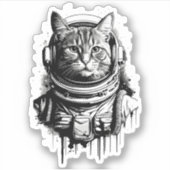 Astronaut Kat Inkt Kunst Sticker (Voorkant)