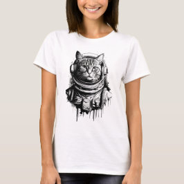 Astronaut Kat Inkt Kunst T-shirt