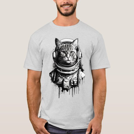 Astronaut Kat Inkt Kunst T-shirt (Voorkant)