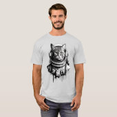 Astronaut Kat Inkt Kunst T-shirt (Voorkant volledig)