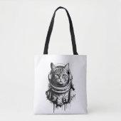 Astronaut Kat Inkt Kunst Tote Bag (Voorkant)