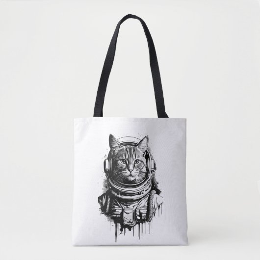 Astronaut Kat Inkt Kunst Tote Bag (Voorkant)