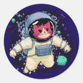 Astronaut Kat kleurrijk Ronde Sticker (Voorkant)