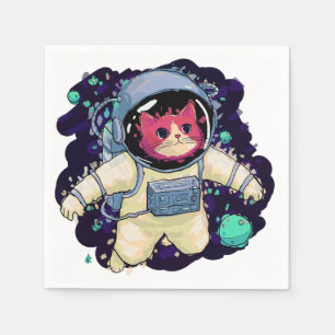 Astronaut Kat kleurrijk Servet
