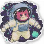 Astronaut Kat kleurrijk Sticker (Voorkant)