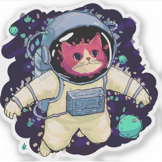 Astronaut Kat kleurrijk Sticker (Voorkant)