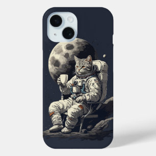 Astronaut Kat Met Kopje Koffie iPhone 15 Case