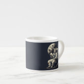 Astronaut Kat Met Kopje Koffie Espresso Kop (Voorkant rechts)