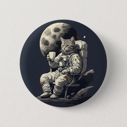 Astronaut Kat Met Kopje Koffie Ronde Button 5,7 Cm (Voorkant)
