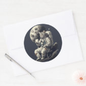Astronaut Kat Met Kopje Koffie Ronde Sticker (Envelop)