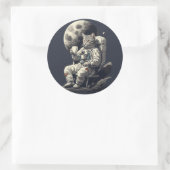 Astronaut Kat Met Kopje Koffie Ronde Sticker (Tas)